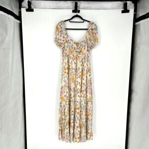 Lovestich Women's Puff Sleeve Floral Maxi Dress - Size L - Coquette - Milkmaid